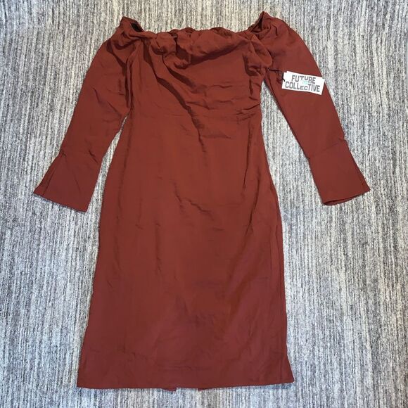 Brand New‎ Future Collective Women's 12 Orange Off the Shoulder Side Zip Dress - Picture 1 of 10